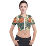Flowers Pattern Texture Art Colorful Nature Painting Surface Vintage Short Sleeve Cropped Jacket