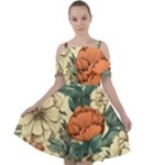 Flowers Pattern Texture Art Colorful Nature Painting Surface Vintage Cut Out Shoulders Chiffon Dress