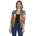 Flowers Pattern Texture Art Colorful Nature Painting Surface Vintage Women s Draped Front 3/4 Sleeve Shawl Collar Jacket
