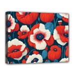 Red Poppies Flowers Art Nature Pattern Canvas 14  x 11  (Stretched)