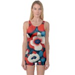 Red Poppies Flowers Art Nature Pattern One Piece Boyleg Swimsuit