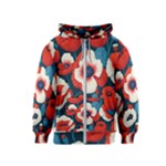 Red Poppies Flowers Art Nature Pattern Kids  Zipper Hoodie