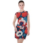 Red Poppies Flowers Art Nature Pattern Drawstring Hooded Dress