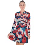 Red Poppies Flowers Art Nature Pattern Long Sleeve Panel Dress