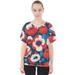 Red Poppies Flowers Art Nature Pattern V-Neck Dolman Drape Top