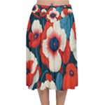 Red Poppies Flowers Art Nature Pattern Velvet Flared Midi Skirt