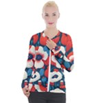 Red Poppies Flowers Art Nature Pattern Casual Zip Up Jacket