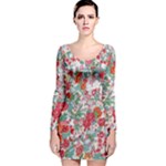 Flower Bloom Blossom Botanical Color Colorful Colour Element Digital Floral Floral Pattern Long Sleeve Velvet Bodycon Dress