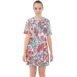 Flower Bloom Blossom Botanical Color Colorful Colour Element Digital Floral Floral Pattern Sixties Short Sleeve Mini Dress