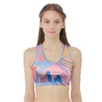 Abstract Lines Dots Pattern Purple Pink Blue Sports Bra with Border