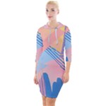 Abstract Lines Dots Pattern Purple Pink Blue Quarter Sleeve Hood Bodycon Dress