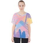 Abstract Lines Dots Pattern Purple Pink Blue V-Neck Dolman Drape Top