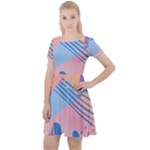 Abstract Lines Dots Pattern Purple Pink Blue Cap Sleeve Velour Dress 