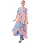 Abstract Lines Dots Pattern Purple Pink Blue Waist Tie Boho Maxi Dress