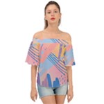 Abstract Lines Dots Pattern Purple Pink Blue Off Shoulder Short Sleeve Top