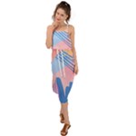 Abstract Lines Dots Pattern Purple Pink Blue Waist Tie Cover Up Chiffon Dress