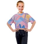 Abstract Lines Dots Pattern Purple Pink Blue Kids Mock Neck T-Shirt