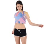 Abstract Lines Dots Pattern Purple Pink Blue Tie Back Short Sleeve Crop T-Shirt
