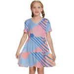 Abstract Lines Dots Pattern Purple Pink Blue Kids  Short Sleeve Tiered Mini Dress