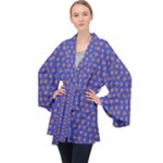 Cute sketchy monsters motif pattern Long Sleeve Velvet Kimono 