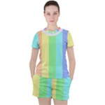 Rainbow Cloud Background Pastel Template Multi Coloured Abstract Women s T-Shirt and Shorts Set