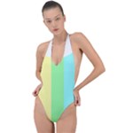 Rainbow Cloud Background Pastel Template Multi Coloured Abstract Backless Halter One Piece Swimsuit