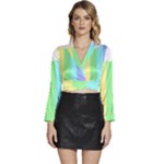 Rainbow Cloud Background Pastel Template Multi Coloured Abstract Long Sleeve Tie Back Satin Wrap Top