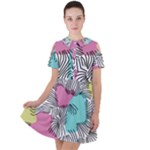 Lines Line Art Pastel Abstract Multicoloured Surfaces Art Short Sleeve Shoulder Cut Out Dress 