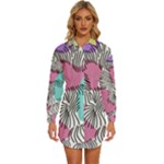 Lines Line Art Pastel Abstract Multicoloured Surfaces Art Womens Long Sleeve Shirt Dress