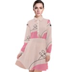 Pink Pattern Line Art Texture Minimalist Design Long Sleeve Chiffon Shirt Dress