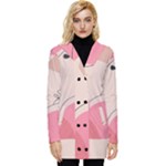 Pink Pattern Line Art Texture Minimalist Design Button Up Hooded Coat 