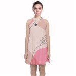 Pink Pattern Line Art Texture Minimalist Design Velvet Halter Neckline Dress 