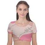 Pink Pattern Line Art Texture Minimalist Design Velvet Short Sleeve Crop Top 