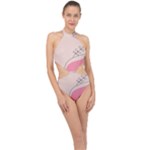 Pink Pattern Line Art Texture Minimalist Design Halter Side Cut Swimsuit