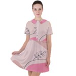 Pink Pattern Line Art Texture Minimalist Design Short Sleeve Shoulder Cut Out Dress 