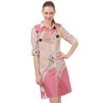 Pink Pattern Line Art Texture Minimalist Design Long Sleeve Mini Shirt Dress