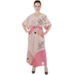 Pink Pattern Line Art Texture Minimalist Design V-Neck Boho Style Maxi Dress