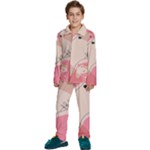 Pink Pattern Line Art Texture Minimalist Design Kids  Long Sleeve Velvet Pajamas Set