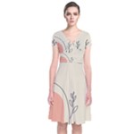 Pattern Line Art Texture Minimalist Design Short Sleeve Front Wrap Dress