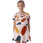 Boho Bohemian Style Design Minimalist Aesthetic Pattern Art Shapes Lines Kids  Short Sleeve Pinafore Style Dress