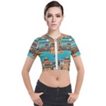 City Painting Town Urban Artwork Short Sleeve Cropped Jacket