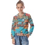 City Painting Town Urban Artwork Kids  Long Sleeve T-Shirt with Frill 