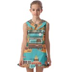 City Painting Town Urban Artwork Kids  Pilgrim Collar Ruffle Hem Dress