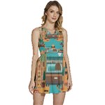 City Painting Town Urban Artwork Sleeveless High Waist Mini Dress