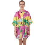 Ocean Watermelon Vibes Summer Surfing Sea Fruits Organic Fresh Beach Nature Half Sleeve Satin Kimono 