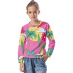 Ocean Watermelon Vibes Summer Surfing Sea Fruits Organic Fresh Beach Nature Kids  Long Sleeve T-Shirt with Frill 