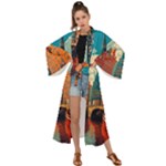 London England Bridge Europe Buildings Architecture Vintage Retro Town City Maxi Kimono