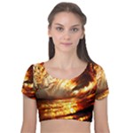 Wave Art Mood Water Sea Beach Velvet Short Sleeve Crop Top 