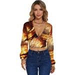 Wave Art Mood Water Sea Beach Long Sleeve Deep-V Velour Top