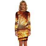 Wave Art Mood Water Sea Beach Long Sleeve Shirt Collar Bodycon Dress